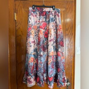 Elegant Floral Maxi Skirt in Red and Blue